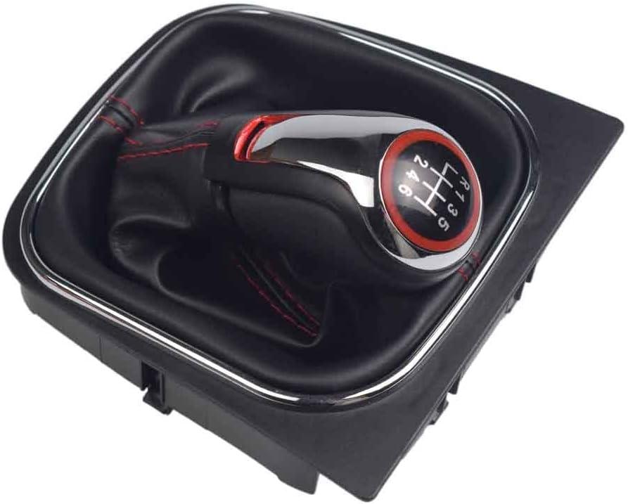 Manual Car 6 Speed Chrome Leather Gear Shift Knob with Gaiter Boot Cover for VW Golf 6 Golf 5 A5 Mk5 GTI GTD R32 2004-2008 (6 Speed)