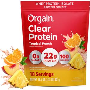 Orgain Clear Whey Isolate 22g Protein Powder, Tropical Punch, 18 Servings (EXP 05/26/28)