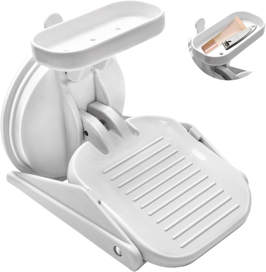 Shower Foot Rest, Pletpet Shower Ledge for Shaving Legs Withe Foldable Shower Step Pedal with Upgrade Industrial Suction Cup White Suction Cup Foot Rest for Shower Spa