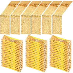 Newwiee 54 Pcs Gold Sequin Chair Sashes and Table Runners, 48 Sequin Chair Bows, 6 Glitter Table Runners for Birthday Party Wedding Banquet Holiday Decorations