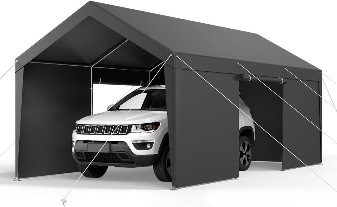 VEVOR 12x20 FT Heavy Duty Carport, Portable Car Canopy with Removable Sidewalls and Door, Outdoor Car Shelter, UV-Resistant, Water-Resistant, All-Season Car Shelter for Cars, Boats, and Equipment (Gray)