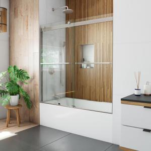 DreamLine Sapphire 56-60 in. W x 60 in. H Semi-Frameless Bypass Tub Door in Brushed Nickel, SHDR-6360602-04 DreamLine Sapphire 56-60 in. W x 60 in. H Semi-Frameless Bypass Tub Door in Brushed Nickel, SHDR-6360602-04