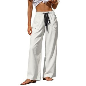 Sidefeel Women's Wide Leg Jeans Drawstring High Waisted Stretchy Straight Leg Sweatpant Jeans Size 18 White