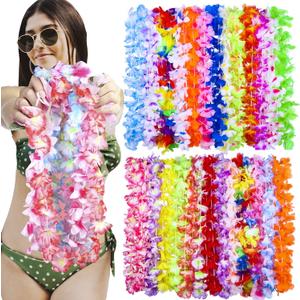 100 Pcs Hawaiian Leis for Luau Party Hawaii Leis Bulk Colorful Silk Flower Necklace Tropical Hula Dance Decor Flower Summer Beach Pool Party Decorations Favors Supplies