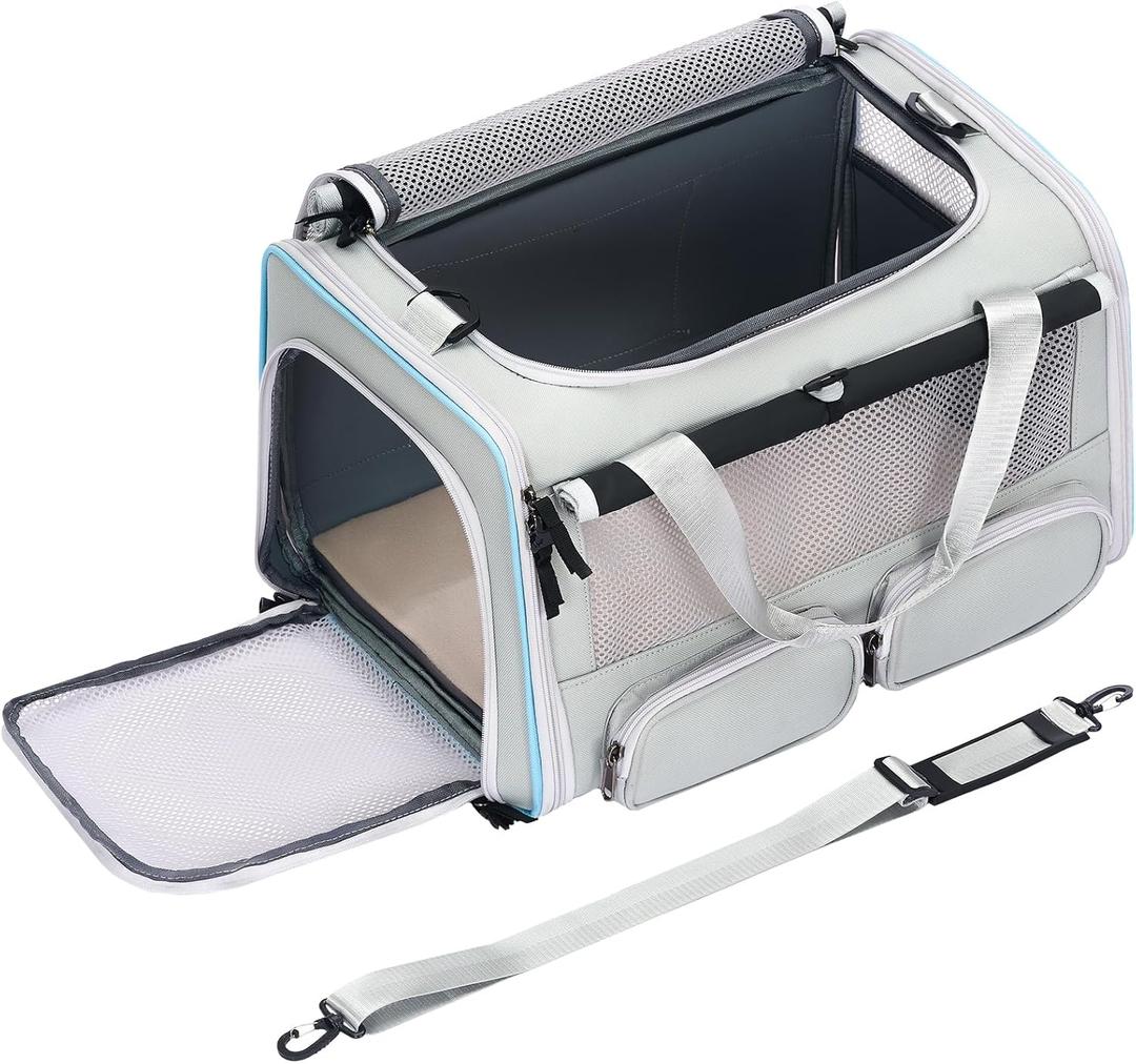 Cat, Dog Carrier for Pets up to 20 lbs, Soft-Sided Collapsible Pet Carrier with Upgraded Sturdy Base, Roll-up Curtain and 2 Storage Bags, Cat Bag for Medium Cats and Small Dogs