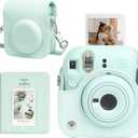 CAIYOULE Camera Case for Fujifilm Instax Mini 12 Instant Film Camera, Retro Leather Protective Camera Crossbody Bag for Fuji Mini 12 with Photo Album, Adjustable Shoulder Strap, Mint Gree-No Camera