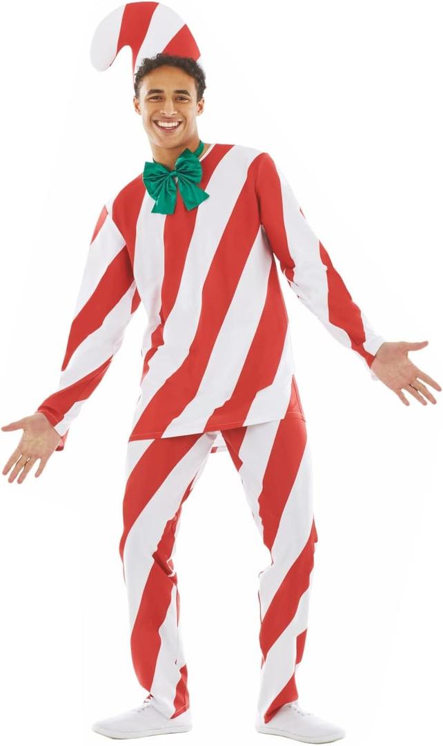 fun shack Candy Cane Costume for Men, Christmas Candy Outfit, Holiday Costume for Adult Men, Festive Dress Up (Medium, Red)