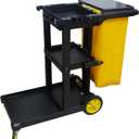 Heavy-Duty 3-Tier Cleaning Cart with Silent Wheels & Tool Organizer | Commercial Janitorial Service Cart Utility Cart for Hotel Housekeeping Industrial (Black, with Cover)