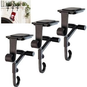 2-in-1 Fireplace Stocking and Garland Hanger for Mantel Adjustable Garland Holder,Heavy Duty Christmas Decoration Hook, No Drill,Holds Up to 20 lbs (3Pcs)