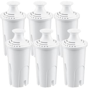 Water Filter Replacement for Brita Water Pitchers and Dispensers, Classic 35557, Ob03, Mavea 107007 and More, Reduce Chlorine and Bad Taste, Lasts Two Months or 40 Gallons, Includes 6 Filters