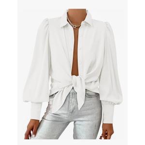 BTFBM Women Fashion Button Down Shirts V Neck Printed Solid Boho Long Sleeve Blouses Dressy Casual Summer Fall Tops XXL