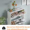 Shoe Cabinet Storage,Modern Freestanding Organizer with 2 Flip Drawers,Narrow Shoe Rack Cabinet for Entryway,White