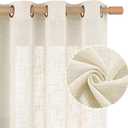 LAMIT Natural Linen 54 Inch Length Curtains for Windows, Semi Sheer Short Linen Neutral Decorative Light Filtering Drapes with Bronze Grommet for Bedroom/Nursery, 2 Panels Set, 52 X 54 Inch