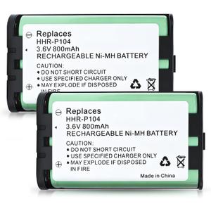 2 Pack HHR-P104 Rechargeable Phone Battery 3.6V 800mAh NI-MH Batteries for Panasonic Cordless Phones