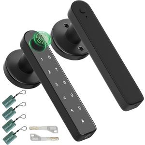 Fingerprint Door Knob Biometric Door Lock with Code Keyless Entry Door Handle for Bedroom Home Hotel Office Apartment Black