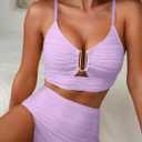 Herseas 2 Piece Bikini Set U-Wire Cutout Popular Swimsuit High Waisted Textured 2026 Summer Beach Swim Bathing Suits (Purple, XXL)