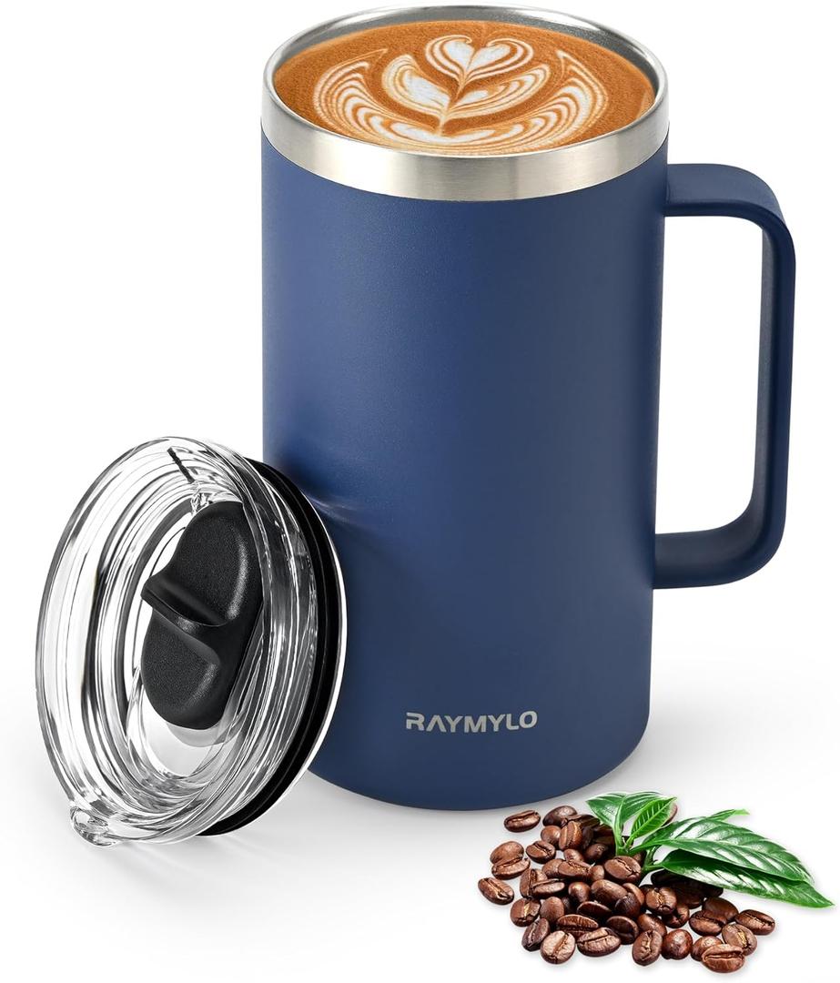 Insulated Coffee Mug 24 oz, Double Wall Stainless Steel Coffee Mug with Lids, Leak-Proof & Detachable Slider Lid for Thorough Clean, Keeps Coffee Cold for 9 Hrs, Suitable for Camp Home Office (Navy Blue)