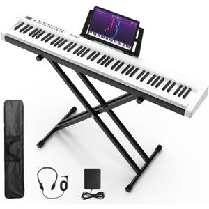 Digital Piano 88 Key Full Size Semi Weighted Electronic Keyboard Piano Set with Stand,Built-In Speakers,Electric Piano Keyboard with Sustain Pedal,Bluetooth,MIDI/USB/MP3 for Beginners Adults-A1 (White)