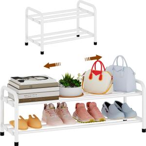 KANAV 2Tier Expandable Shoe Rack, Heavy Duty Adjustable Metal Shoe Organizer for Closet & Entryway, Freestanding, ToolFree Assembly, White