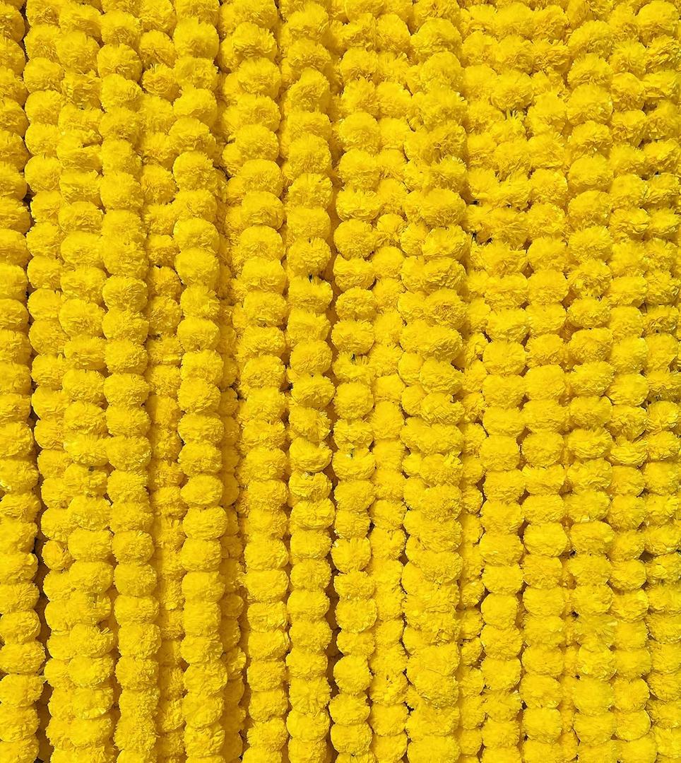 5 PC - 5 feet Marigold Garland |Indian/American Wedding Party Mantle Decoration, Faux Garlands Wedding Garland, Diwali Decoration, Spring Bush Floral (Yellow)