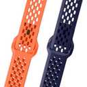 Soft Silicone Watch Bands 22mm 20mm 19mm 18mm Breathable Sweatproof Sport Watch Straps with Quick Release for Women & Men (Orange+Navy Blue)