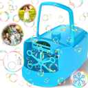 Bubble Machine, Automatic 18000+ Per Minute Big Bubbles Blower Maker for Kids Toddlers with 2 Speeds,6 Wands,Operated by Plugin or Batteries for Outdoor/Indoor Birthday Parties,Wedding (Blue)