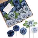 Ling's Moment Artificial Flowers, 25Pcs 3" Roses in Dusty Blue Shades, Realistic DIY Foam Floral Decor for Wedding Bouquets/Centerpieces, Outdoor Party Backdrops, Room/Table, and Garden/Pot Decoration