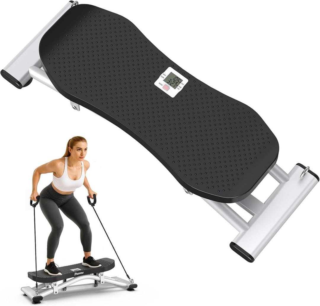 PASYOU Balance Board for Adults, Rock Stepper for Exercise at Home, Simulate Ski Machine with Resistance Band & LCD Display, 330lbs Weight Capacity, Ski Balance Trainer for Full Body (White)