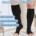 KEKING Extra Wide Calf Compression Socks for Men & Women, 20-30 mmHg Compression Stockings Open Toe - Plus Size Knee High Support Hose for Varicose Veins, Pain Relief, Swelling, Black M
