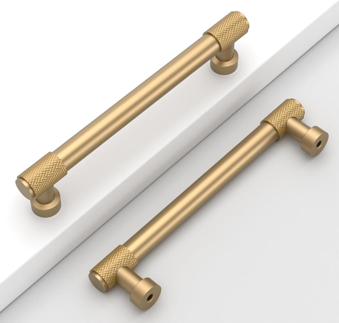 10 Pack 5"(128mm) Champagne Bronze Cabinet Pulls Knurled Kitchen Cabinet Handles Champagne Gold Drawer Pulls Cupboard Hardware for Cabinets CK0028
