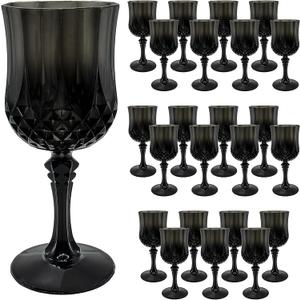 24 PCS Black Plastic Wine Glasses,Reusable Plastic Wine Glasses,Black Goblet Glass,Durable and Sturdy Cups Can Be Used for Various Parties Such as Weddings!