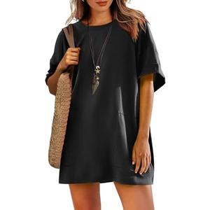 LUXVEER Womens Oversized T Shirt Dress Short Sleeve Crewneck Tunic Tops Basic Summer Casual Mini Short Dresses with Pockets, Large