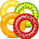 Sloosh 4 Pack Inflatable Pool Floats Fruit Tube Rings, Fruit Swim Tubes, Pool Floaties Toys, Beach Swimming Party Toys for Kids and Adults (Fruit)