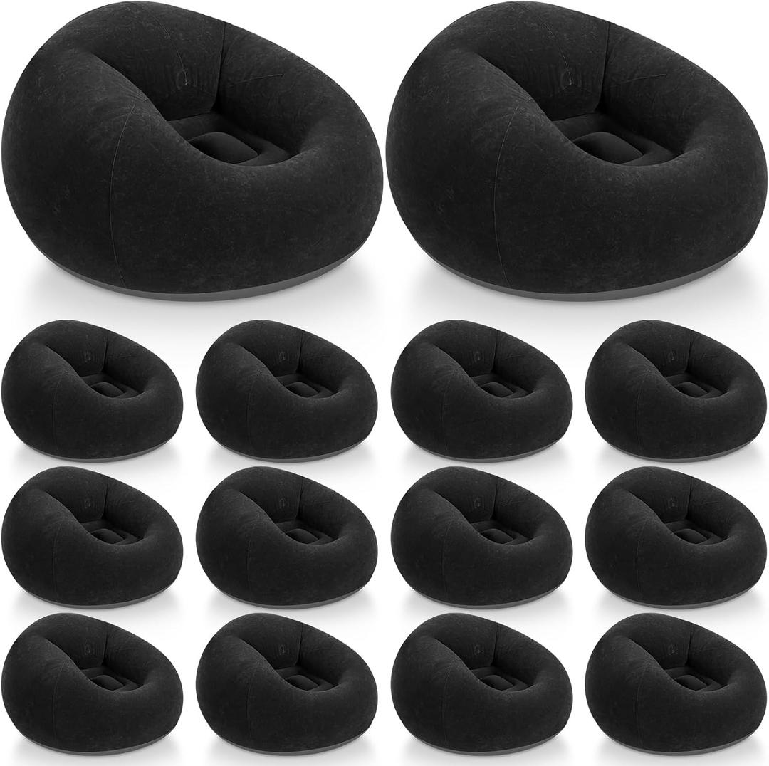 Realspring Inflatable Bean Bag Chairs Outdoor Blow up Camping Chairs Inflatable Lazy Sofa Folding Portable Bean Bag Loungers Couch for Movie Night(Black,12 Pcs), 38.5 X 21.6 X 11 Inches