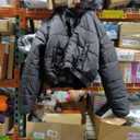 Gihuo Women' s Cropped Quilted Puffer Jacket Outerwear Coats(Black-L)