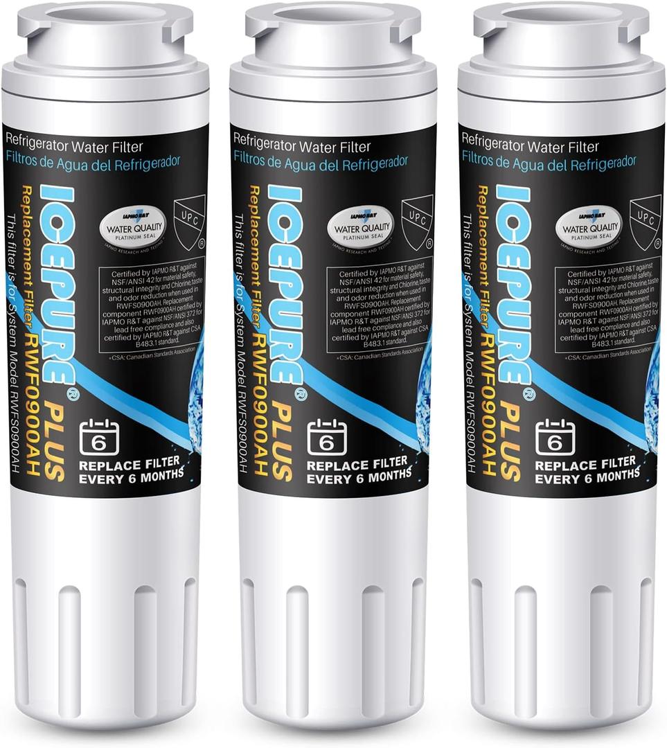 ICEPURE PLUS UKF8001 NSF/ANSI 53 Certified Replacement for Everydrop EDR4RXD1, Whirlpool Filter 4, Maytag UKF8001AXX-200, MPF15090, WF-UKF8001, Puriclean II, RWF0900A Refrigerator Water Filter, 3PACK