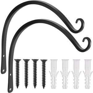 Gtongoko 2 Pack 14 Inch Plant Hangers Outdoor Metal, Plant Hooks for Wall Indoor, Outdoor Hooks for Hanging Bird Feeders, Plant Bracket, Lanterns, Wind Chinme, Black