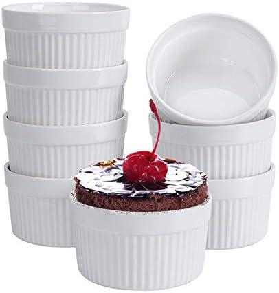 Ramekins 6 oz, Set of 4 Creme Brulee Ramekins, Souffle Dishes, Oven Safe Porcelain Ramiken Bowls For Custard, Lava Cakes, Pudding, Flan, Mini Desserts, Jam and Ice Cream, Ramekins For Baking