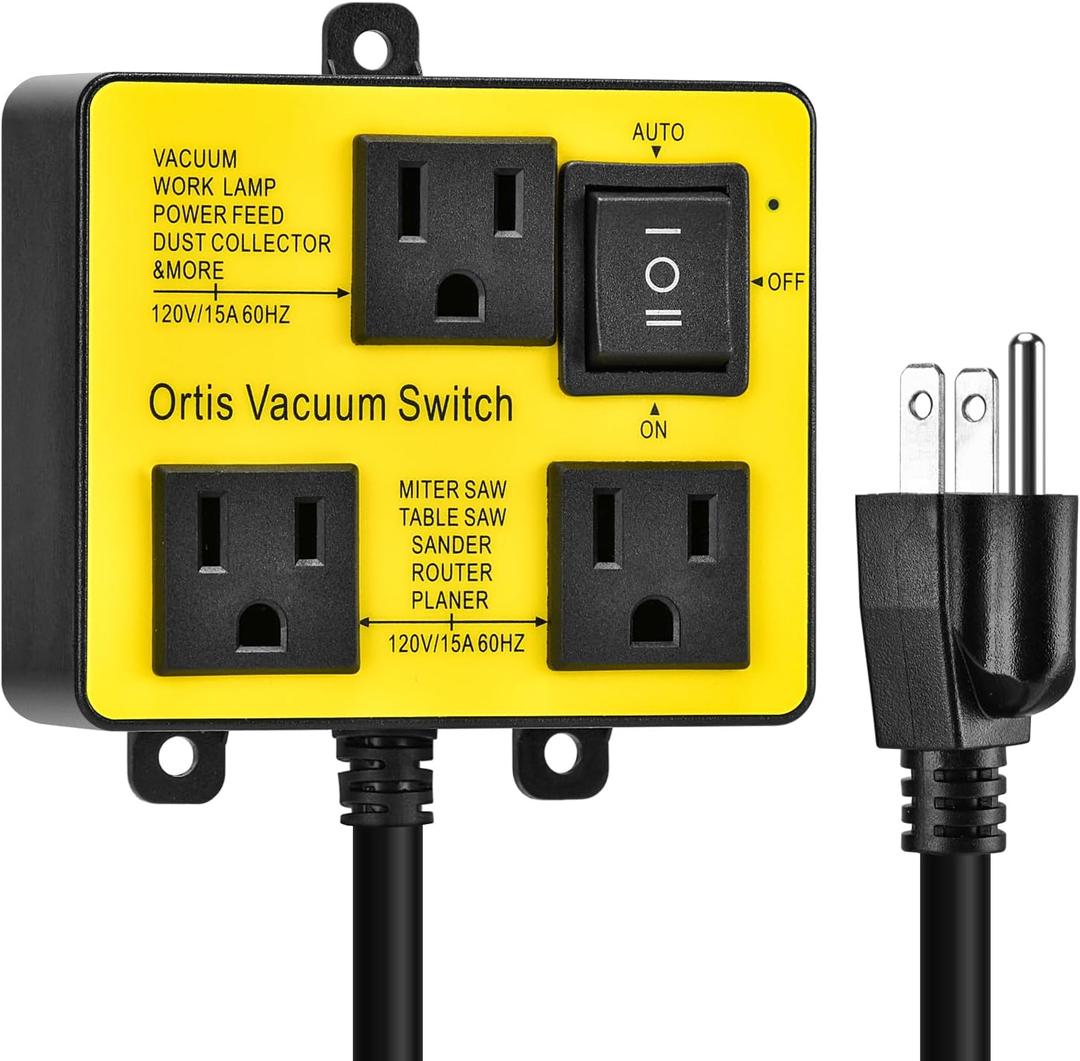 Automatic Vacuum Switch, Ortis Vacuum Switch for More Power Tools, Delay Vacuum On/Off to Prevent Circuit Overload and Tripping, Keep Your Workplace Cleaner, Better for Your Lung (Yellow)