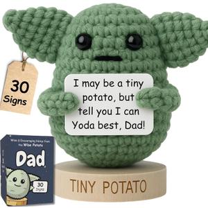 Dad Gifts From Son Daughter - Handmade Baby Yoda Positive Crochet with 30 Funny Signs - Yoda Best Dad Ever Birthday Gift for Husband, Stepdad, Friend - Funny Birthday Presents