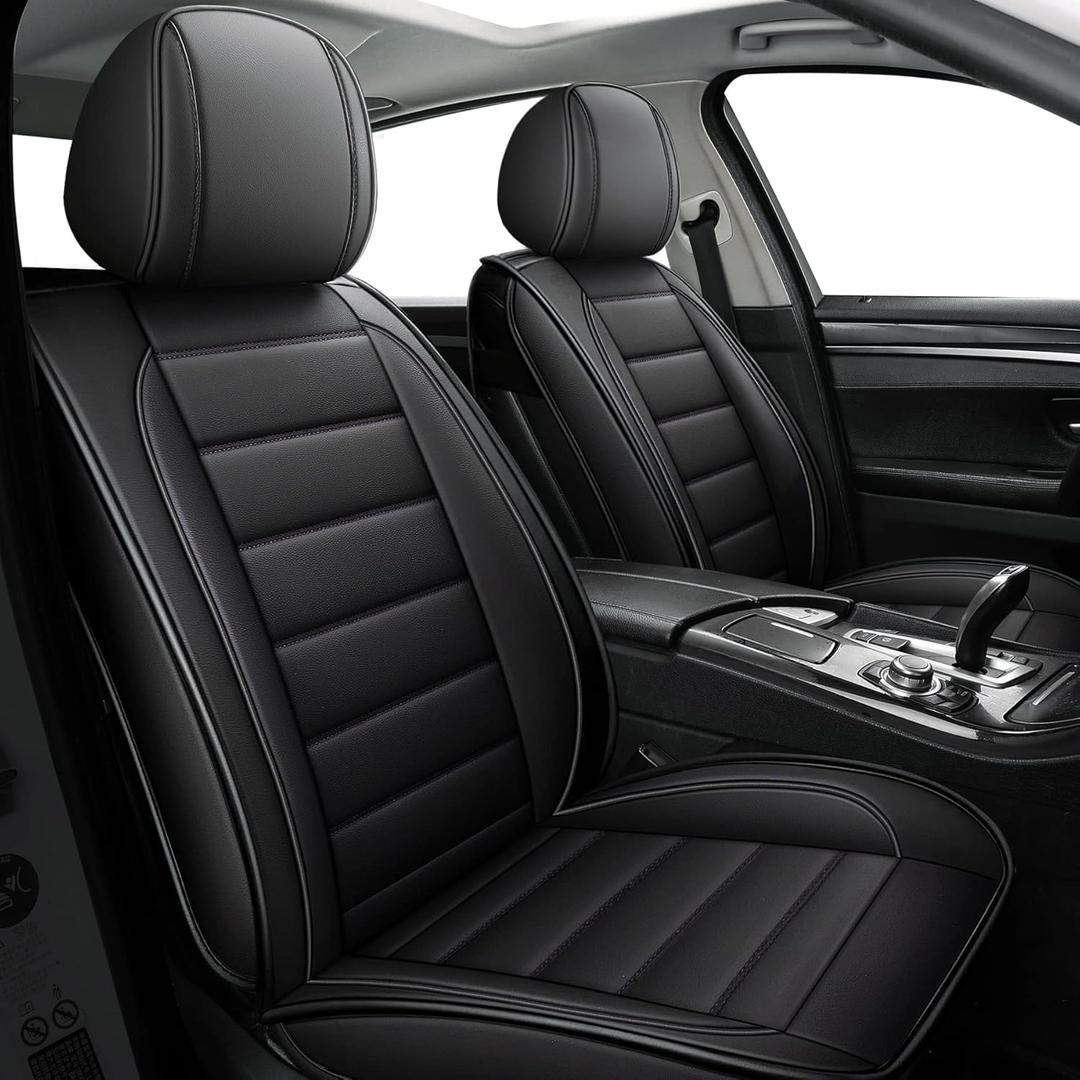 CAPITAUTO Universal Car Seat Covers Full Set - Waterproof Faux Leather, Airbag-Safe Design, Fit for Cars/SUVs/Trucks, 5-Seat Black Interior Accessories