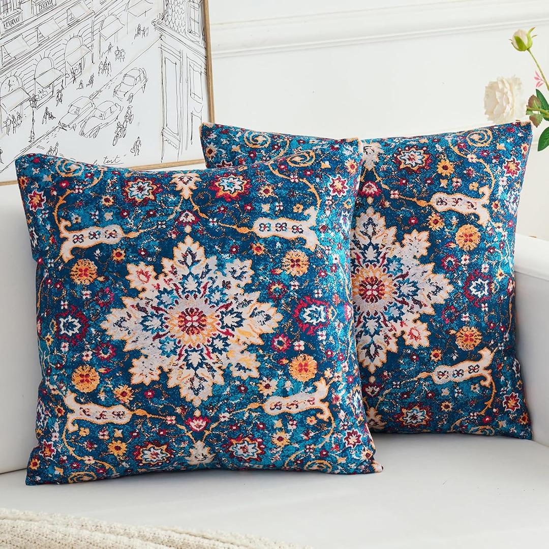 Boho Throw Pillow Covers 20x20 inch Set of 2,Boho Vintage Carpet Pattern Antique Ethnic Decor Double Sided Pattern Cushion Cover Soft Pillow Case Living Sofa Room Bed Square Pillow Cover