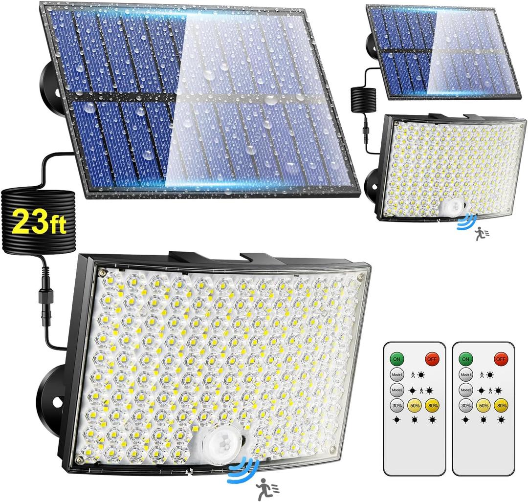 Solar Flood Lights Outdoor, [268LED/7M/5 MODES/2PCS]Solar Motion Lights Outdoor Waterproof, REMOTE+IP65+ 8-12H USE Luces Solares para Exteriores Lmparas Solares para Exteriores, Yard, Doorway,Garage