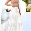 HAEOF Women's Summer Boho Elastic High Waist Maxi Skirt A-Line Flowy Swing Ruffle Tiered Long Beach Skirts with Pockets(White, XS)