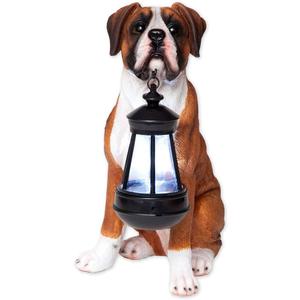 Bits and Pieces - Dog Solar Lantern Statue - Solar Powered Garden Lantern - Resin Dog Sculpture with LED Light - Outdoor Lighting and Dcor (Boxer)