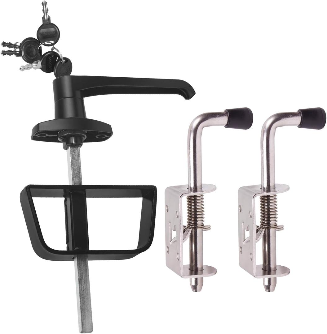 Hurrikom Shed Door Latch Kit with 5 Keys -L-Handle Lock Kit and 2 Packs Spring Loaded Latch Hardware for Sheds, Gates, Barn Doors, Wooden Window, Chicken Coops