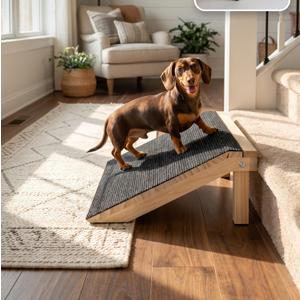 Wooden Dog Ramp for Stairs, 4.3"/5.5" Height Adjustable Pet Ramp with Non-Slip Carpet Surface, Small Dog Step Ramp for Indoor Stairs, Entryway & Porch, Supports Senior Dogs & Cats (1-Pack)