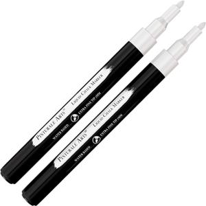 Pinturale Arts 2 Extra Fine Tip White Chalk Markers | 1mm Tip | For Windows, Blackboard, Dry Erase Board, Chalkboards, Glass, Easy Erase | White Chalk Pens Fine Tip