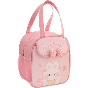 Kawaii Lunch Bag with Bow Lunch Box Cute Lunchbox Bunny Lunch Box Animal Lunch Bag Reusable Tote Bag for Picnic Work Travel (Pink)