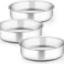TeamFar 9 Inch Cake Pan, 3 Pcs Round Tier Cake Pans Set Stainless Steel for Baking Steaming Serving, Perfect for Birthday Wedding Celebrations, Healthy & Sturdy, Mirror Finish & Dishwasher Safe, 9.5 inch